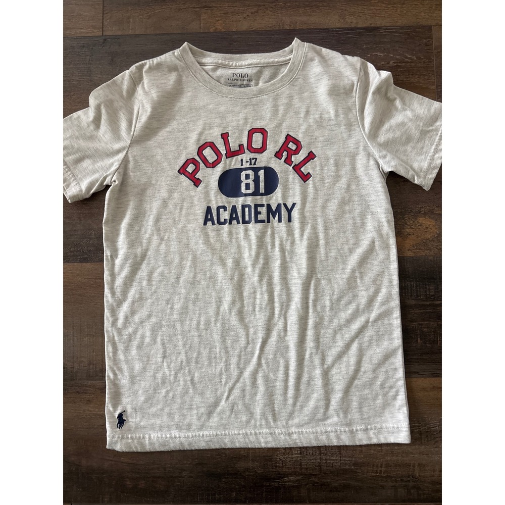 Polo Ralph Lauren Boys Heather Grey Academy 81 Graphic T-Shirt Size L 12-14